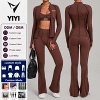 Ensembles de vêtements de sport pour femmes très demandés : vestes à manches longues, ensembles 3 pièces, logo personnalisé pour la gym, le yoga, la course à pied et l'entraînement