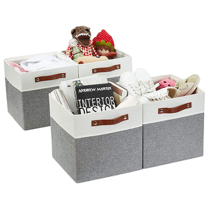 Storage Bins for Home Sundries Organizing Cube Handmade Foldable Fabric with PU Toys Organizer Quilt Storage Box Customized 2pcs