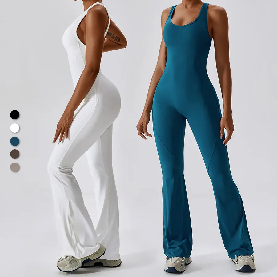 Snelle Droge Buik Controle Elegante Flare Uitgesneden Jumpsuit Vrouwen Kleding Workout Romper Fitness Yoga Jumpsuits