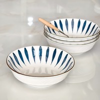 Bol en céramique japonais style pluie de météores, pour ramen domestique, grand bol à soupe, couleur sous glaçure, 8 pouces