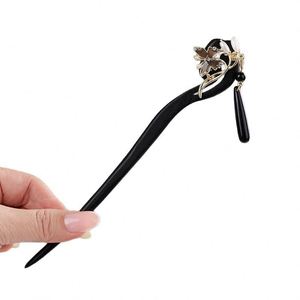 Bâtonnet à cheveux vintage de style chinois en bois d'ébène, élégant, avec pampille papillon, pour femme - Product Image 6