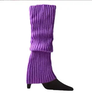 Toptan özel uzun sıcak örme dans çorap kadınlar düz kış bacak ısıtıcısı çorap