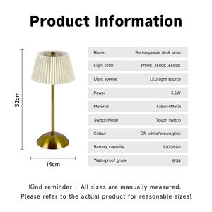 Lampu meja logam dapat di isi ulang, mewah tanpa kabel kontrol sentuh lampu meja logam dapat diredupkan dengan naungan lipit untuk Bar rumah - Product Image 2