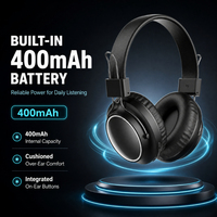 Headphone Kulit Hitam Over Ear Lipat Nirkabel Stereo untuk Ponsel PC