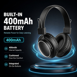 Casque audio sans fil pliable en cuir noir, stéréo, pour téléphone portable et PC - Product Image 4