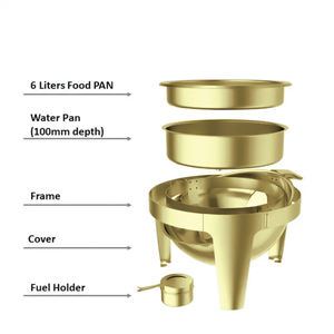 Suministro de fábrica, juego de buffet de acero inoxidable duradero de gran capacidad, calentador de alimentos, plato de frotamiento dorado redondo - Product Image 2