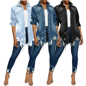 SMR9642 Nuova Collezione Autunnale Giacca di Jeans da <span class=keywords><strong>Donna</strong></span> con Colletto Rovesciato Manica Lunga Cappotto in Denim <span class=keywords><strong>Monopetto</strong></span> per <span class=keywords><strong>Donna</strong></span> - Product Image 1