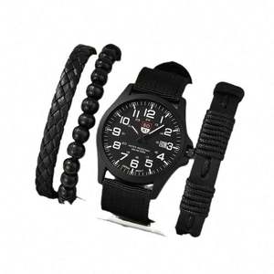 Ensemble de 4 montres pour homme, nouvelle collection, montre à quartz à trois aiguilles avec mouvement XSVO + bracelet en tissu perlé assorti - Product Image 4