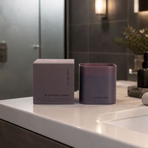 เทียนหอมอโรมาเธอราพีทรงสี่เหลี่ยมสีเทา-ม่วงแก้วใสสไตล์มินิมอล MW สำหรับตกแต่งบ้าน - Product Image 4