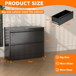 Aobabo 2 cassettiere laterale in metallo 34.5 pollici di larghezza lettera dimensione legale gruppo nero richiesto grande cassettiera File profonda
