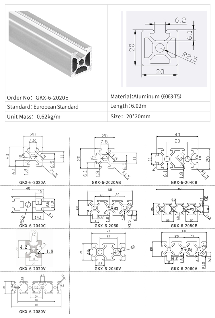 6 slot 2020 custom aluminum profiles aluminum frame extruded aluminum profile for work table