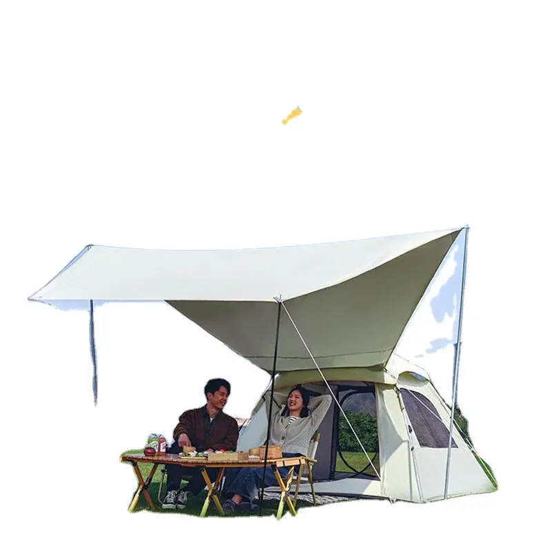 Tenda, kanopi, peralatan berkemah lengkap lipat portabel 2 dalam 1 luar ruangan, lem hitam tebal, pelindung matahari