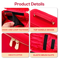 Sac de maquillage en cuir vegan personnalisé KONCAI, trousse de toilette de voyage avec organiseur de pinceaux, pochette en maille amovible et quincaillerie dorée