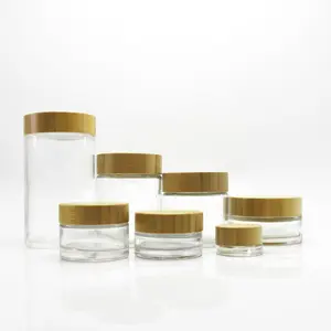 30g 50g 100g Frosted Green Clear White Colors Glass Cosmetic Jar With Bamboo Lid GJ-252K