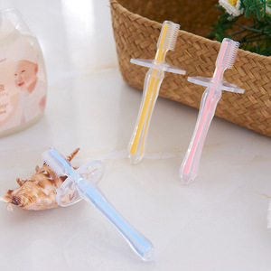 Brosse à dents pour bébé, poils en silicone souple, pour nourrissons et tout-petits de 0 à 3 ans, usage domestique, rose, bleu, jaune - Product Image 2