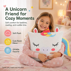 Federa per Cuscino in Peluche per Bambini, <span class=keywords><strong>Unicorno</strong></span> Bianco, Morbida Federa Animale per Letti e Pisolini, Camera da Letto, Casa, Regali di Natale - Product Image 5