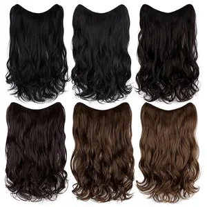 Wholesale women body wave synthetic high temperature fiber puff natural 4 clips U shaped one piece hair extensions for women