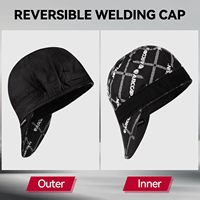 Casquette de soudage réversible ARCCAPTAIN avec bande élastique rétractable, design à 8 panneaux, coton ignifuge 10 oz, noir, convient aux hommes/femmes, 7 3/4