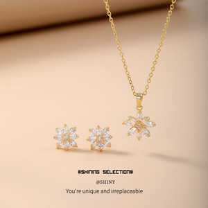 Floral Earrings And Necklace Set Copper Alloy Clavicle Chain Jewelry For Women Gift - Product Image 5