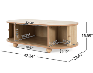 Mesa Auxiliar Ovalada Larga y Elegante de Madera Maciza con Encanto Retro, Diseño Moderno, Color Natural, Altura Ajustable, Fácil de Limpiar - Product Image 4