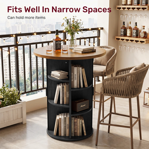 Mesa de Bar Comercial Redonda de Madera Maciza con Gabinete de Almacenamiento de Múltiples Niveles, Resistente al Agua y a los Arañazos, con Puertas Corredizas a la Altura del Mostrador para Centros Comerciales - Product Image 3