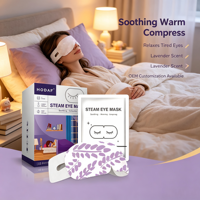 Masque oculaire à vapeur jetable OEM personnalisé pour un apaisement constant de la chaleur, soulagement des yeux fatigués, aide au sommeil profond et réduction du stress en chambre.