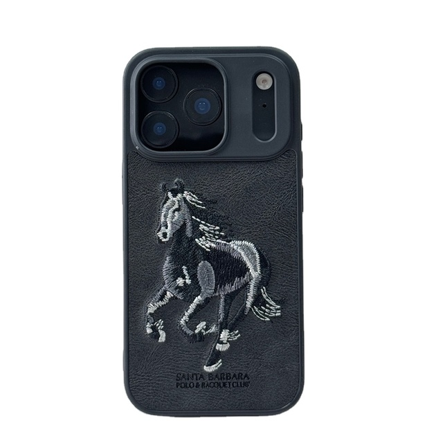 Business Style Embroidered Player Design Genuine PU Leather Shockproof Mobile Phone Case for iPhone 17 Pro