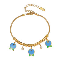 Bracelet en acier inoxydable plaqué or 18 carats résistant au ternissement pour femmes, avec breloque en forme de poisson en zircone, chaîne à maillons, bijoux tendance, cadeau