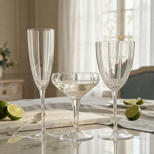Juego de Copas de Cristal Transparente con Tallo Estriado Vertical, 3 <span class=keywords><strong>Tipos</strong></span>: <span class=keywords><strong>Flauta</strong></span> de Champán, Copa de Vino y Copa de Cóctel para Decoración de Mesa de Bar - Product Image 1