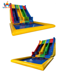 Toboggan aquatique gonflable à quatre voies arc-en-ciel - Toboggan aquatique d'été pour enfants avec piscine pour fête et jardin - Product Image 1