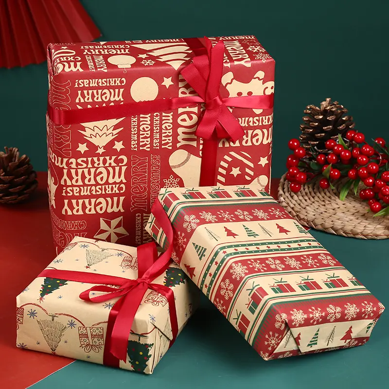 Noel hediye paketi kağıt toptan kalınlaşmış noel kraft noel ağacı elk hediye kutusu ambalaj kağıdı