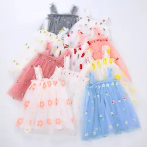 Многослойное платье для маленьких принцесс, Повседневное платье без рукавов с цветочными маргаритками для девочек, фатиновое платье