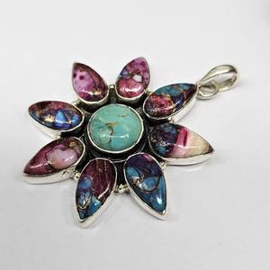 Colgante de plata turquesa de ostra natural, colgante bohemio hecho a mano de declaración de Plata de Ley 925 - Product Image 5