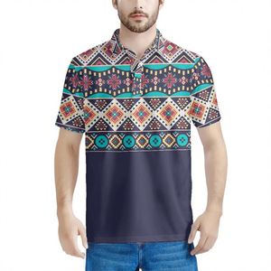 Impression à la demande Polo uni pour homme T-shirt CUSTOM Tribal Western Aztec Sun Tattoo Polos imprimés T-shirts avec logo Bleu - Product Image 1