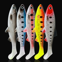 Leurre souple de pêche 38g, grand format, type Swimbait, avec queue en T et yeux 3D, pour la pêche en bateau du saumon et du bar