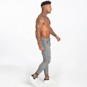 Gingtto Pantalones chinos ajustados grises para hombre Pantalones casuales a cuadros de diseñador de cintura alta con suministro OEM de talla grande súper elástico - Product Image 4