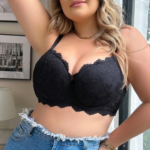 Vente en Gros Chaude Sexy Noir Floral Grande Taille Lifting des Seins Soutien-Gorge pour Femmes avec Armatures - Product Image 3