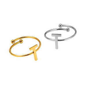Anillo de acero inoxidable con la letra T, joyería de moda para mujeres y hombres, juego de 12 piezas en tono dorado y plateado. - Product Image 2