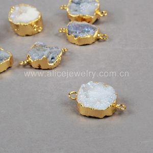 G0784 Titanium Chalcedony Kết Nối Druzy Agate Druzy Với Mạ Vàng Cạnh Druzy Hạt Charm - Product Image 5