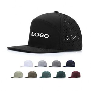 Casquette Snapback à 7 panneaux avec logo brodé 3D personnalisé, imperméable, perforée avec découpe laser - Product Image 1