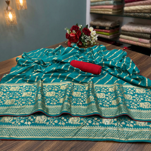 Meilleure vente sari indien traditionnel classique Dhola Silk Foil Print Elephant Design Déguisement exclusif de l'Inde - Product Image 2
