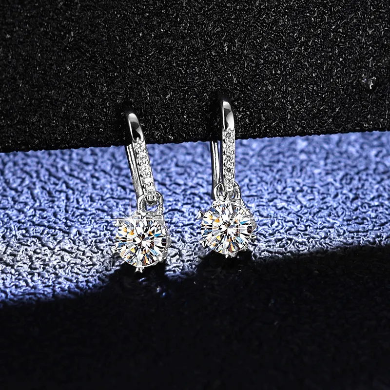 Pendientes de aro de moissanita para mujer, joyería de diseño delicado coreano S925, Plata redonda, 1 quilate, 5mm, VVS, Color D, diamante