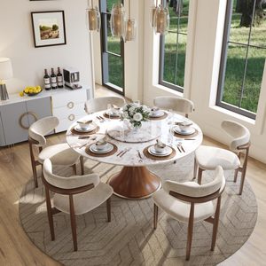 Moderno bianco 6-8 persone cucina rotonda tavolo sala da pranzo solido legno di frassino sinterizzato pietra superiore pigro suhan Design mobili per la casa - Product Image 3