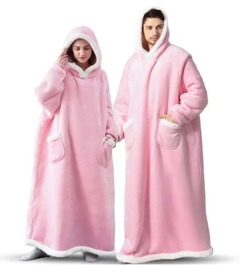 Yüksek kaliteli kış toptan fiyat katı büyük boy giyilebilir kazak Hood Hoodie battaniye