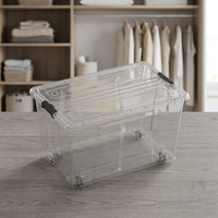 Nouvelle conception de bac de rangement en plastique transparent de 52 L avec roulettes, couvercle à loquet, organisateur de vêtements et de jouets pour la maison