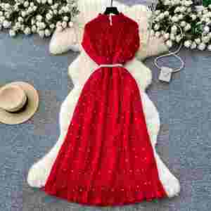 Vestido Midi Plisado con Cuentas y Encaje Estilo Túnica Romana para Mujer, Verano 2025 - Product Image 4