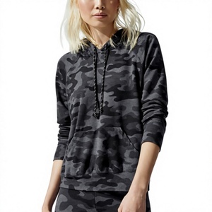 Custom Black <b>Camo</b> <b>Women</b> Pullover Hoodie Raglan Sleeve Camouflage Sweatshirt With Kangaroo Pocket - Product Image 1