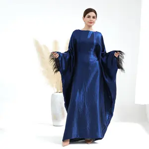 Nieuwe Vrouwen Moslim Abaya Ontwerpen Groot Formaat Glanzend Polyester Moderne Abaya Kalkoen Plus Size Jurken