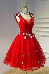 LY-PD0080 Vestidos de noite para senhora Saia Curta Vestidos De Festa Mulheres <span class=keywords><strong>Prom</strong></span> Saia Sexy Sem Mangas 3D Borboleta Comprimento Do Joelho - Product Image 5