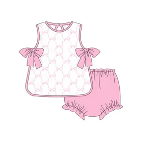 Set Pakaian Butik Anak Perempuan Pakaian Desain Cetak Lucu Pakaian Anak Katun Rajut Pakaian Bayi Pakaian Grosir untuk Anak-anak